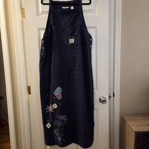 Natalie & Me Weekend XL linen/rayon blue maxi dress coastal beach artsy cottage